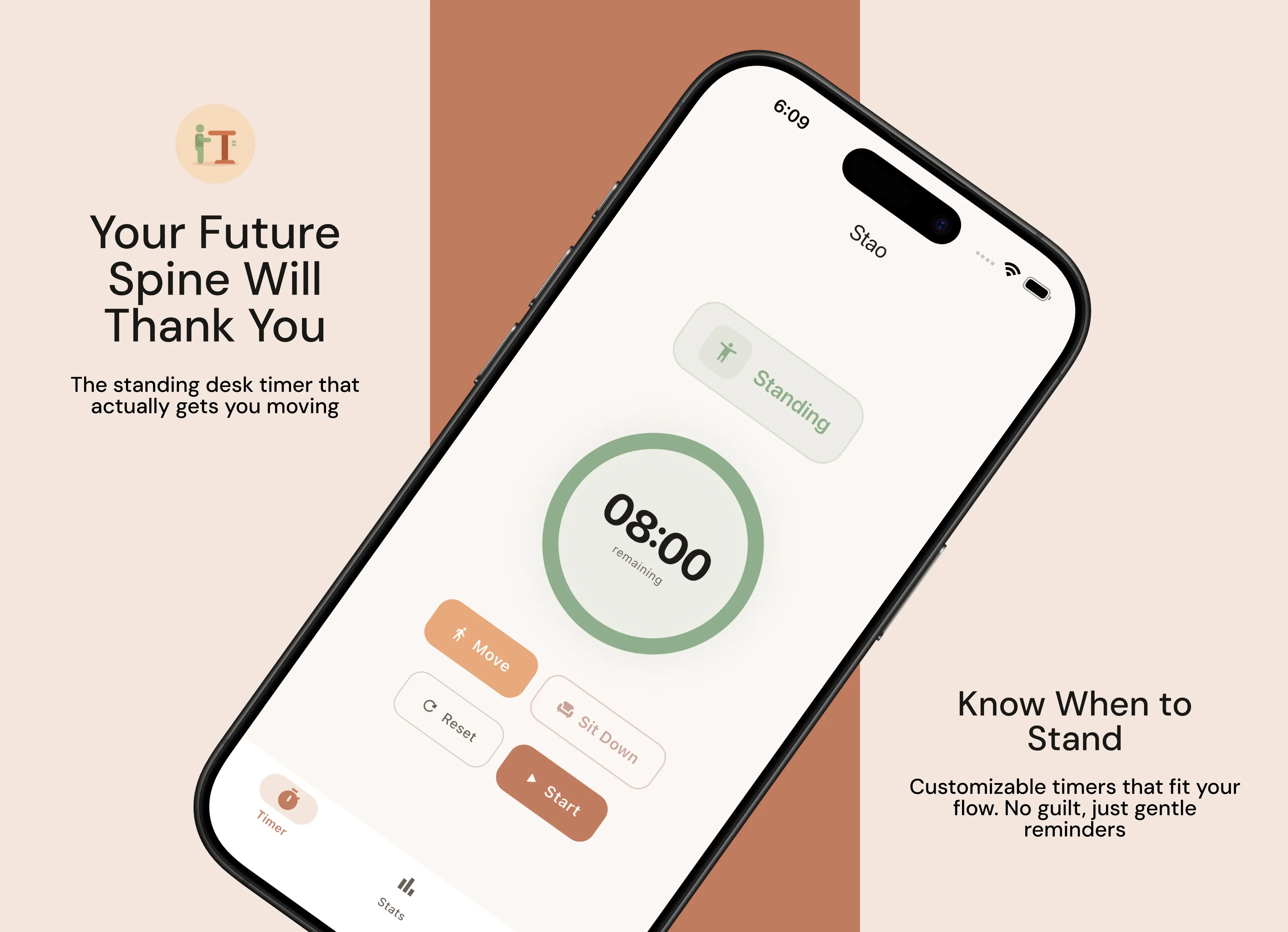Stao - Your Future Spine Will Thank You. The standing desk timer that actually gets you moving.